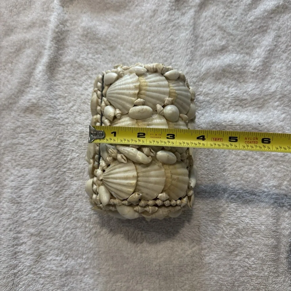Vintage Handmade Seashell Covered Trinket Box Coastal Beach Decor Shell Jewelry